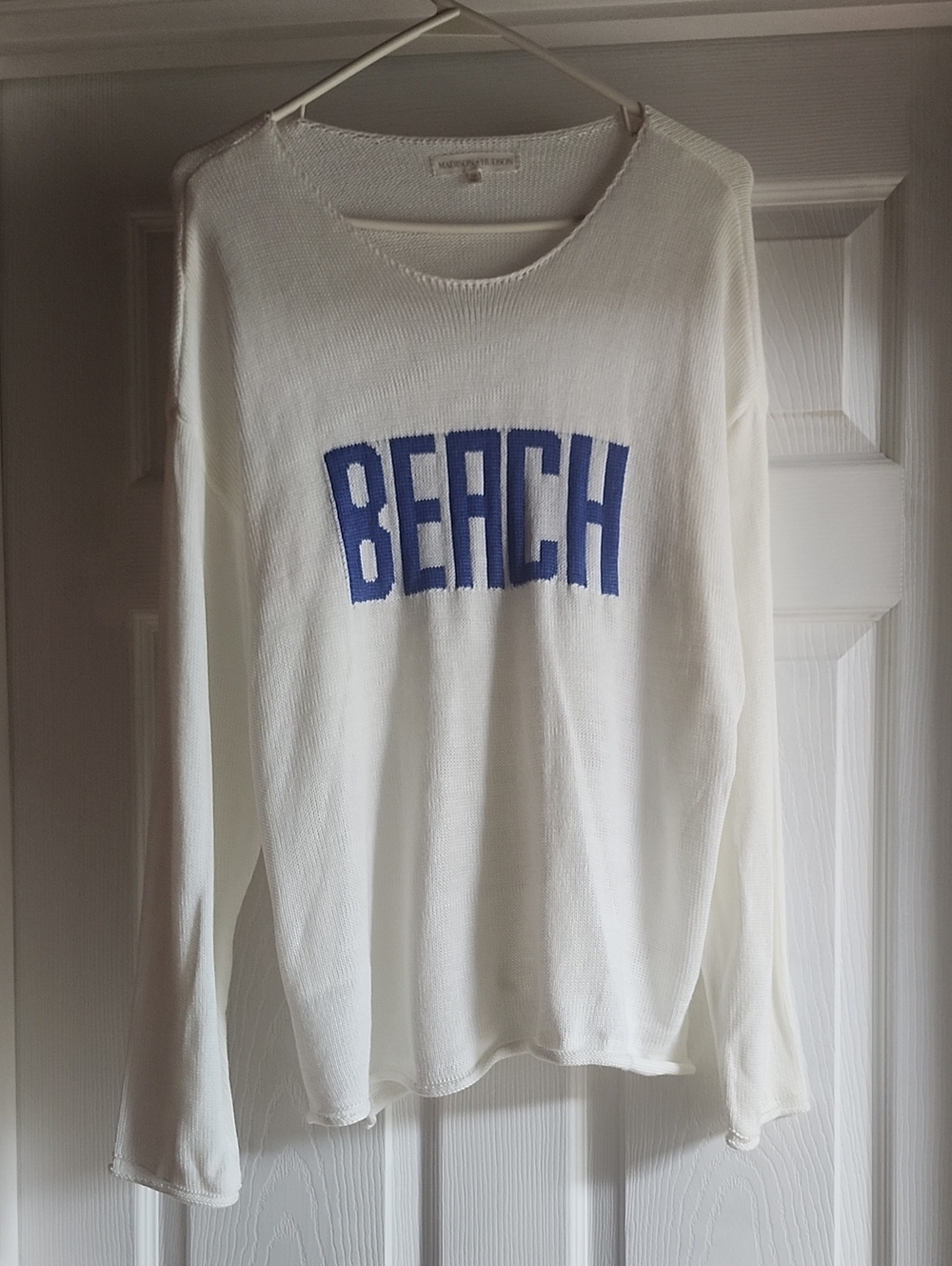BEACH Embroidered White Knit Top